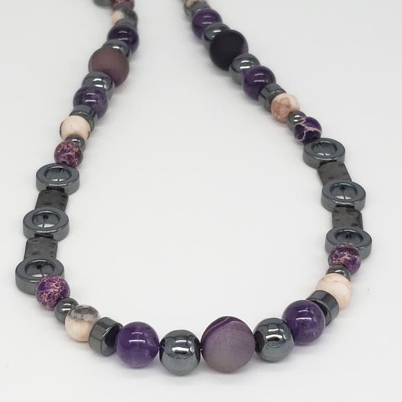 Amethyst, Hematite,& Purple Agate Necklace - Picture 8 of 11